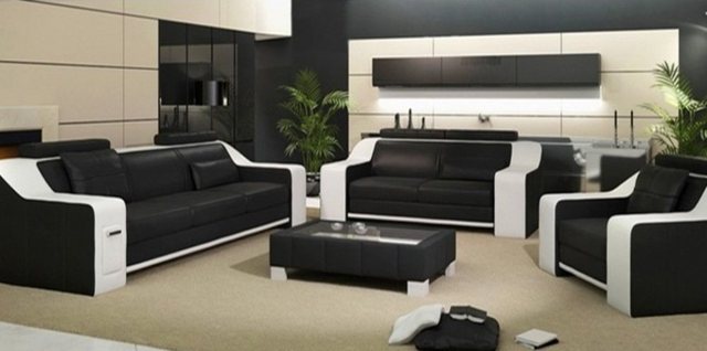 JVmoebel Sofa Ledersofa Set Sofa Couch Sofagarnitur 3+2+1 Sofas HuttenGB, M günstig online kaufen