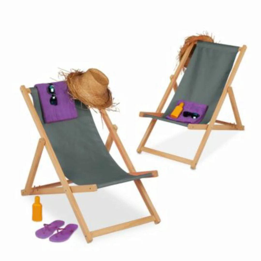 relaxdays Grauer Liegestuhl aus Holz im 2er Set grau günstig online kaufen