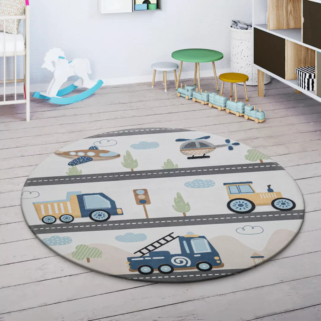 Paco Home Kinderteppich »Chicos 561«, rund, 4 mm Höhe, Flachgewebe, Spielte günstig online kaufen