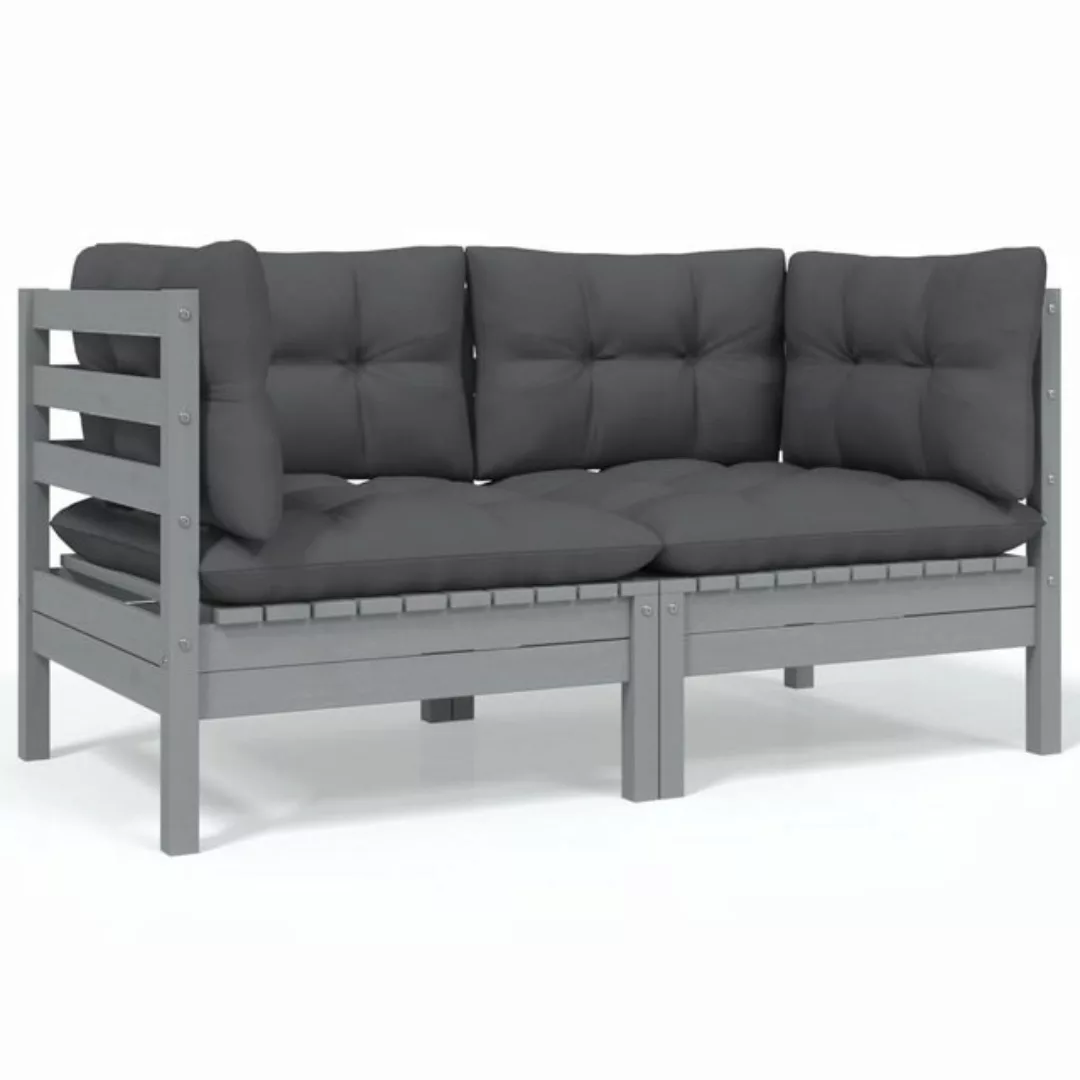 2-sitzer-gartensofa Mit Kissen Grau Massivholz Kiefer günstig online kaufen