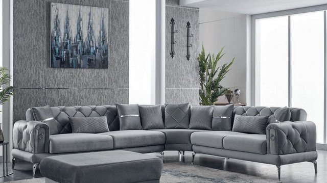 JVmoebel Ecksofa Stoffsofa Ecksofa L form Sofa Polstersofa Grau Couch Moder günstig online kaufen