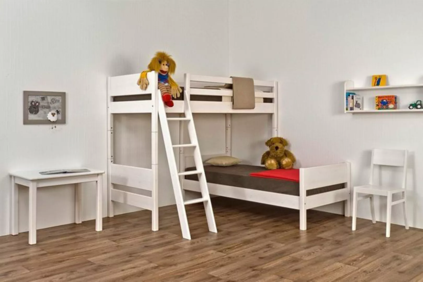 Natur24 Kinderbett Eck-Stockbett Castello 90x200 Buche Nuss gebeizt und lac günstig online kaufen