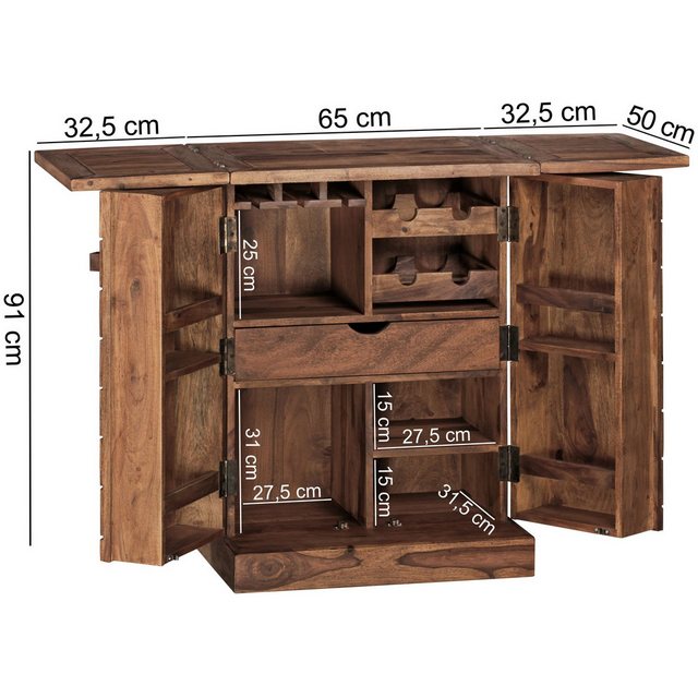 FINEBUY Barschrank SuVa3509_1 (Hausbar Sheesham Massivholz 65x91x50 cm mit günstig online kaufen