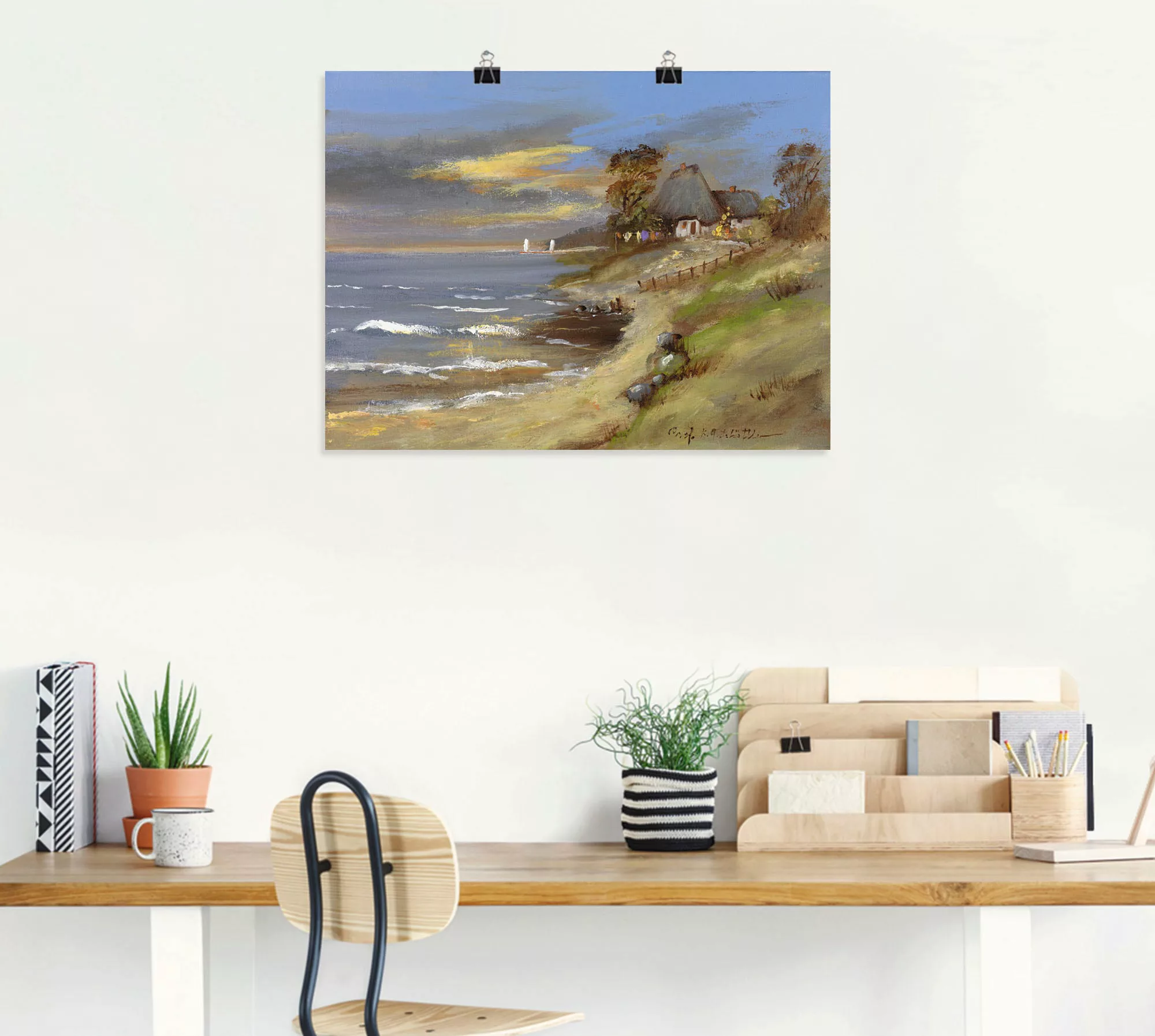 Artland Poster "Weiß strohgedecktes Haus am Meer", Gewässer, (1 St.), als L günstig online kaufen