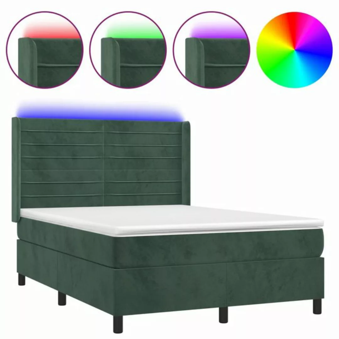 vidaXL Boxspringbett Boxspringbett mit Matratze LED Dunkelgrün 140x190 cm S günstig online kaufen