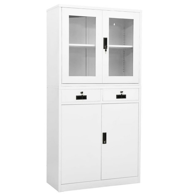 Büroschrank Weiß 90x40x180 Cm Stahl Und Hartglas günstig online kaufen