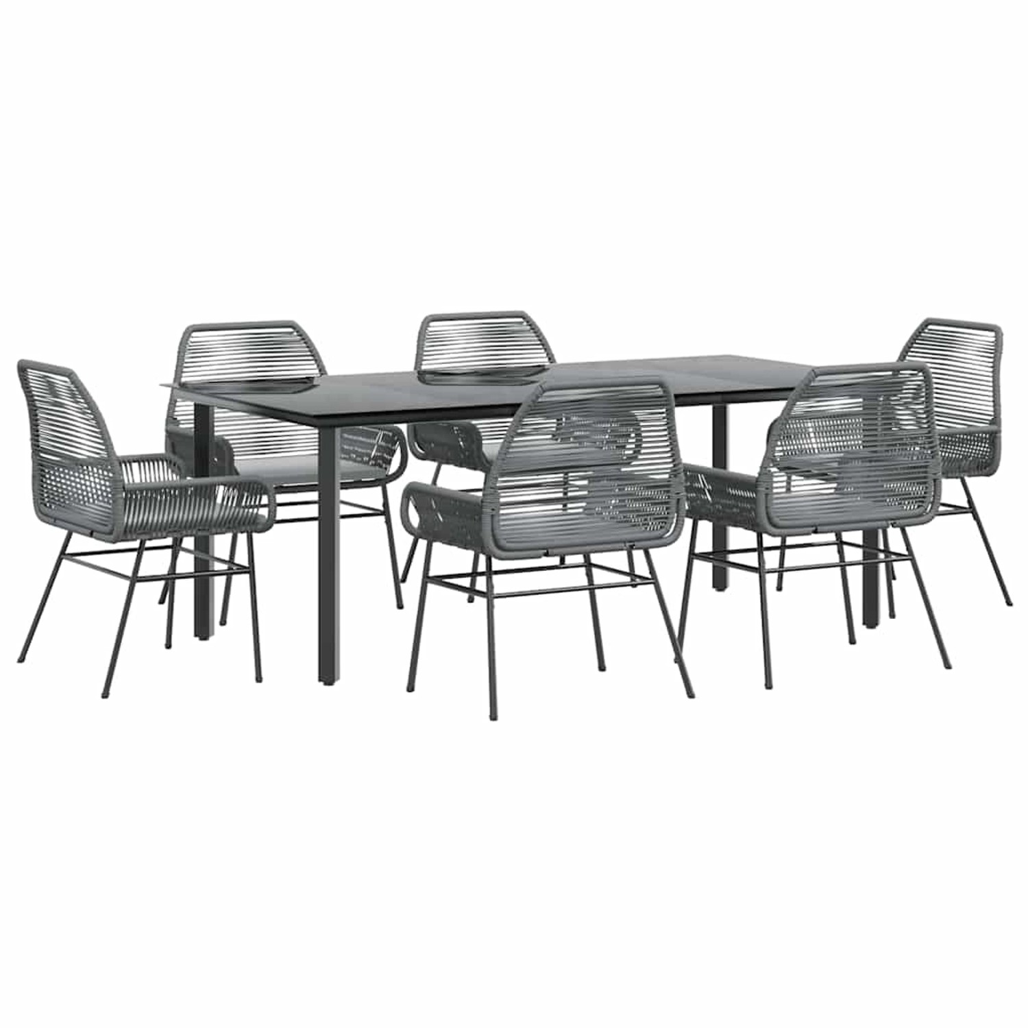vidaXL 7-Tlg Garten-Essgruppe mit Kissen Grau Poly Rattan Glas 3334581 günstig online kaufen