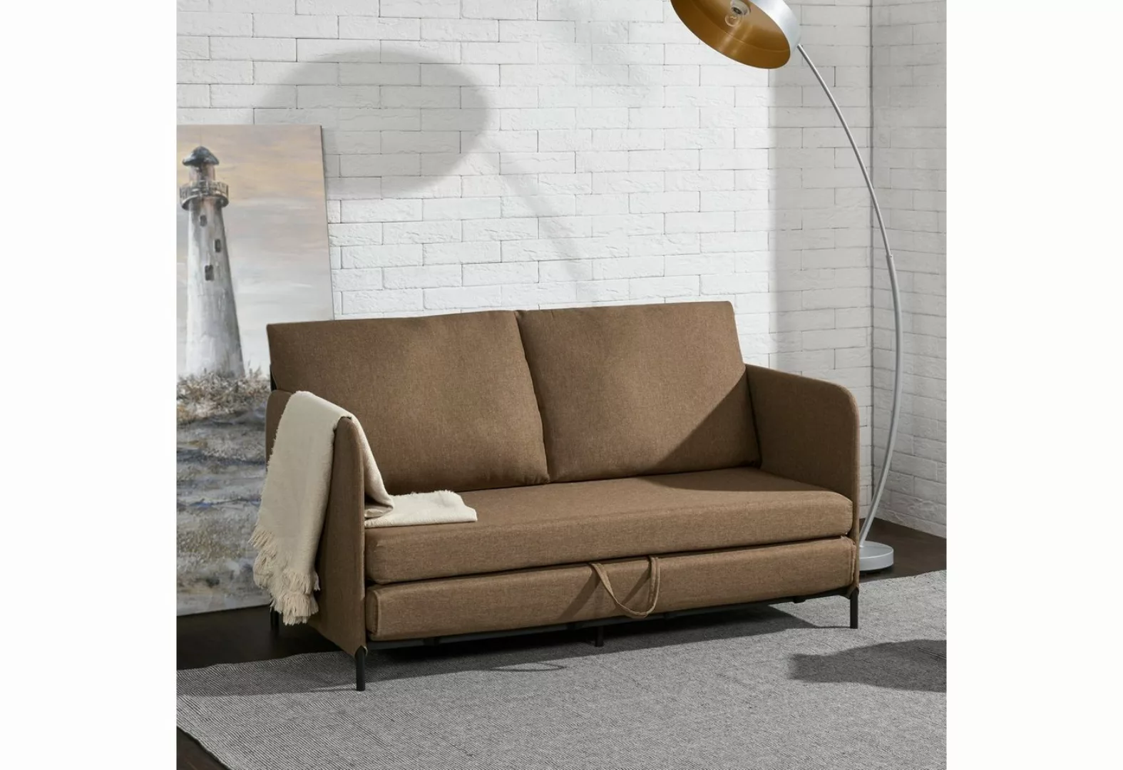 en.casa Schlafsofa, »Soini« mit Liegefunktion 2-Sitzer 78x125x67 cm Braun günstig online kaufen