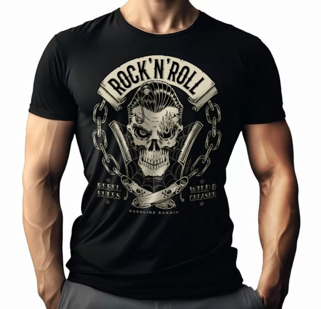 GASOLINE BANDIT® T-Shirt für Rockabilly Fans: Rock'n Roll - Rebel Rules günstig online kaufen