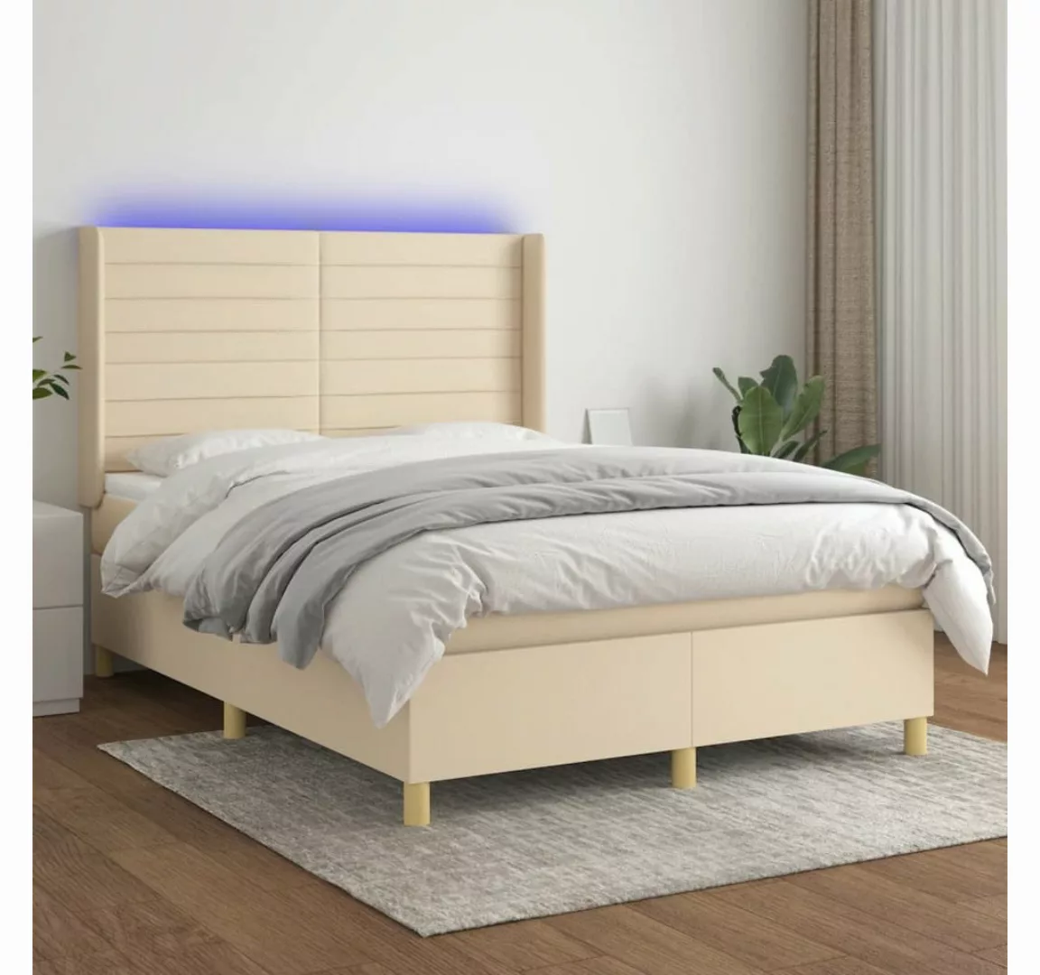 vidaXL Boxspringbett Boxspringbett mit Matratze LED Creme 140x190 cm Stoff günstig online kaufen