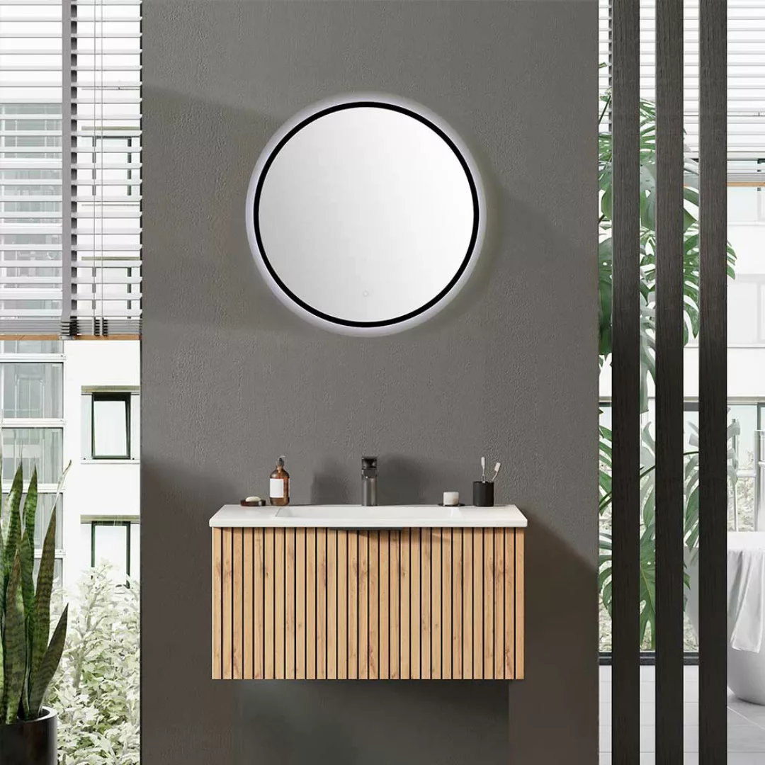 Waschbeckenschrank mit Spiegel in modernem Design 80 cm breit (zweiteilig) günstig online kaufen