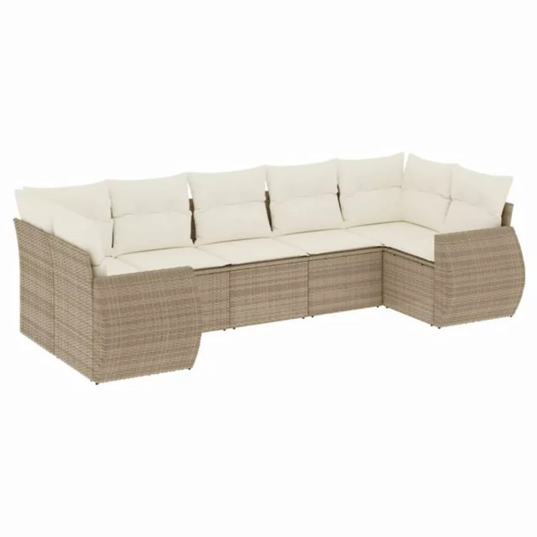 vidaXL Sofaelement 7-tlg. Garten-Sofagarnitur mit Kissen Beige Poly Rattan günstig online kaufen