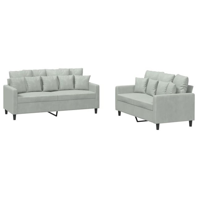 vidaXL Sofa Sofagarnitur Set mit Kissen Samt, 2-tlg., Hellgrau günstig online kaufen