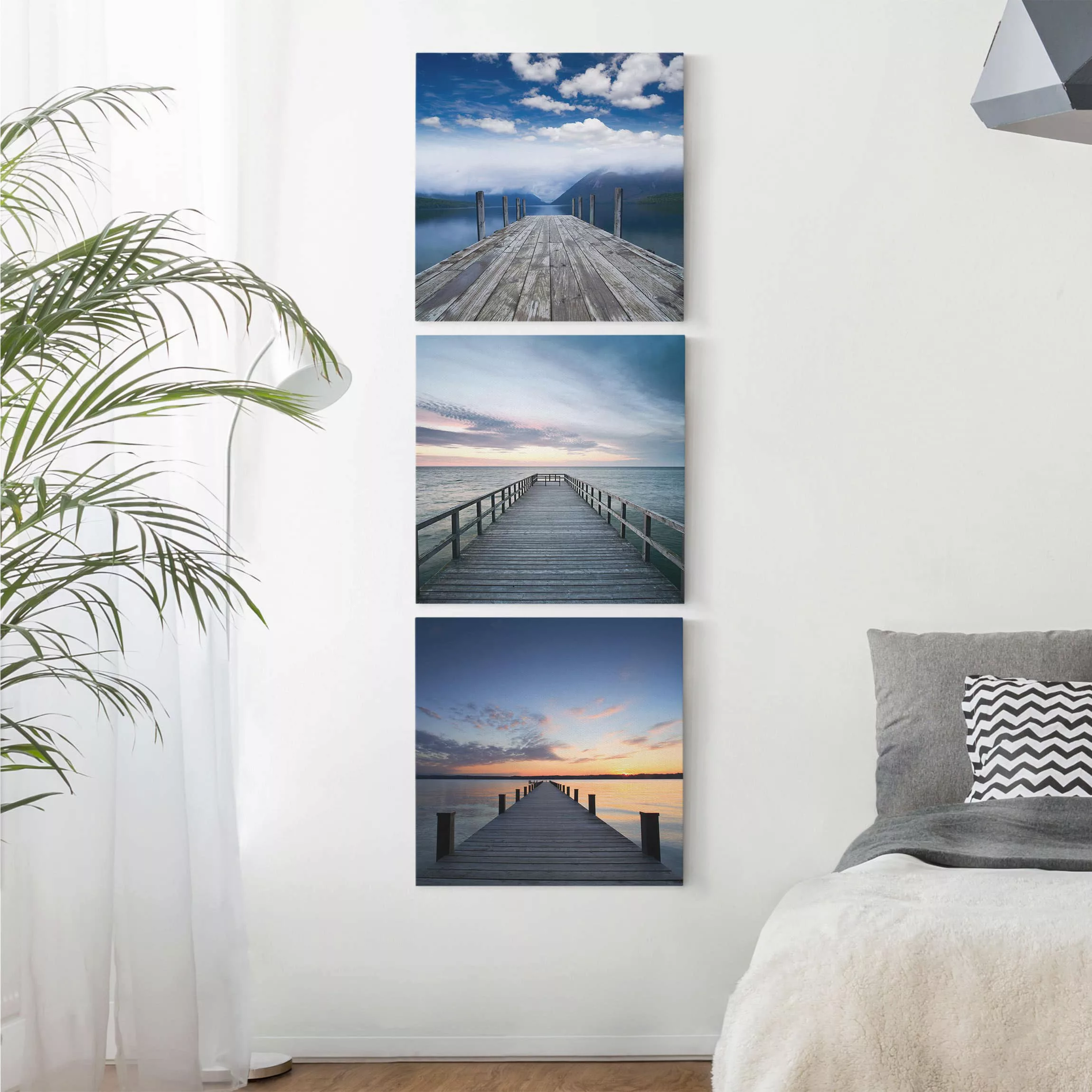 3-teiliges Leinwandbild Natur & Landschaft - Quadrat Wasserstege günstig online kaufen