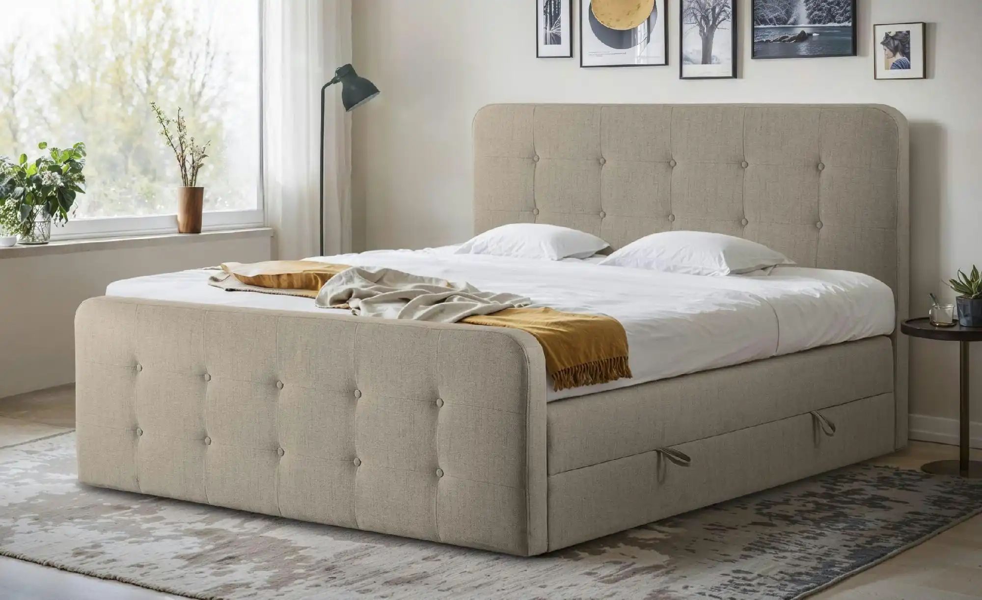 Boxspringbett mit Bettkasten Neapel ¦ beige ¦ Maße (cm): B: 180 H: 121 Bett günstig online kaufen