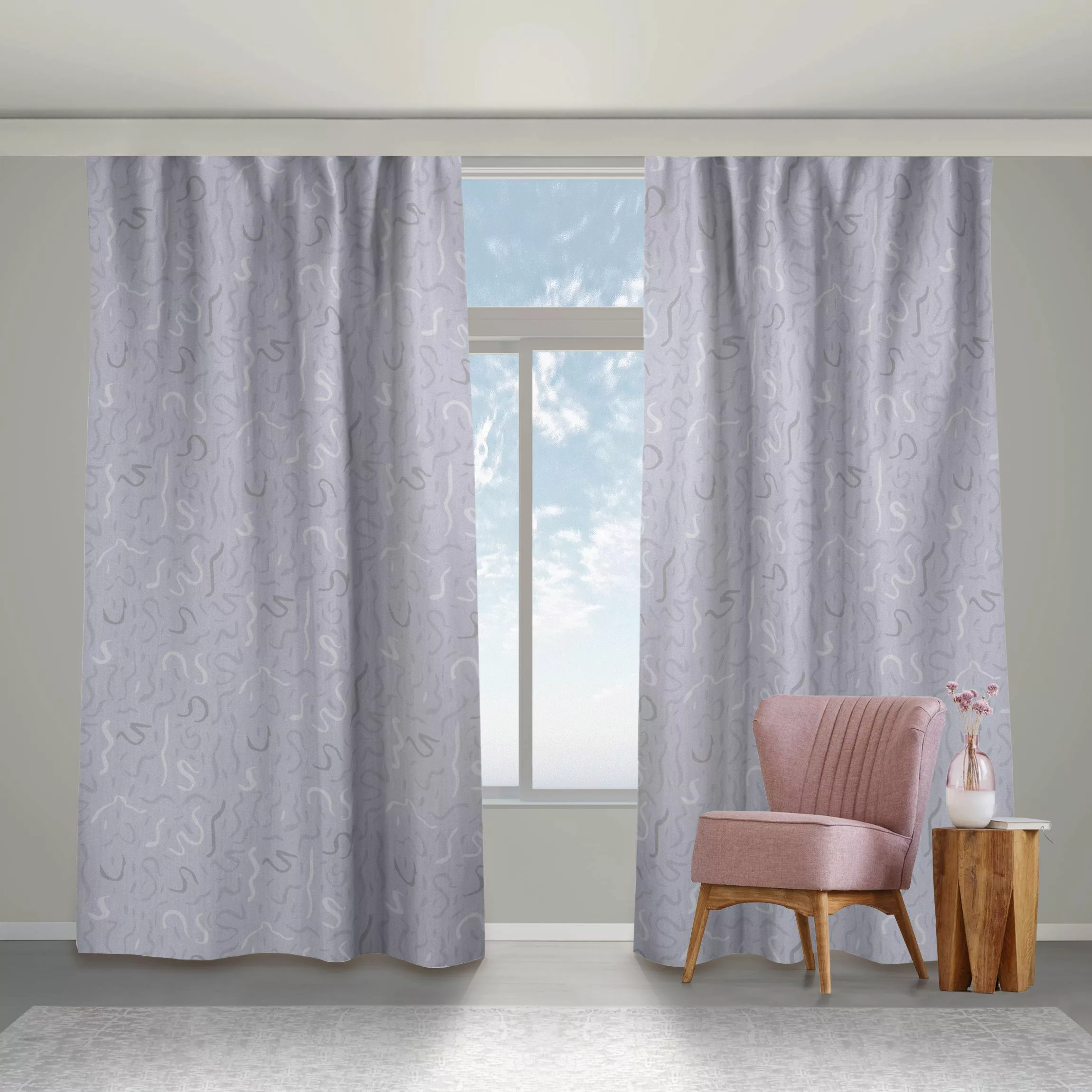 Vorhang Luftschlangen Muster - Pastell graues Violett günstig online kaufen