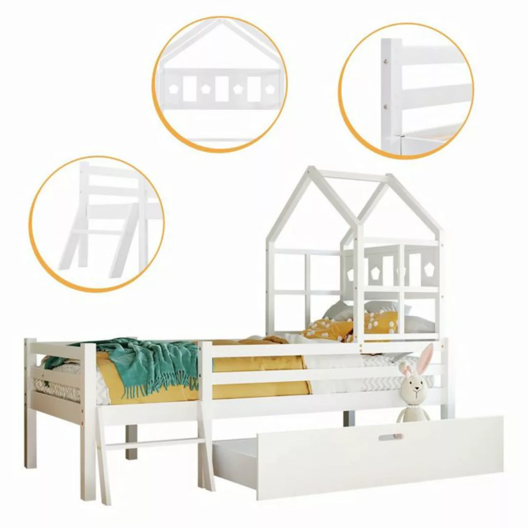 SOFTWEARY Kinderbett Hausbett mit Lattenrost (90x200 cm), Einzelbett inkl. günstig online kaufen