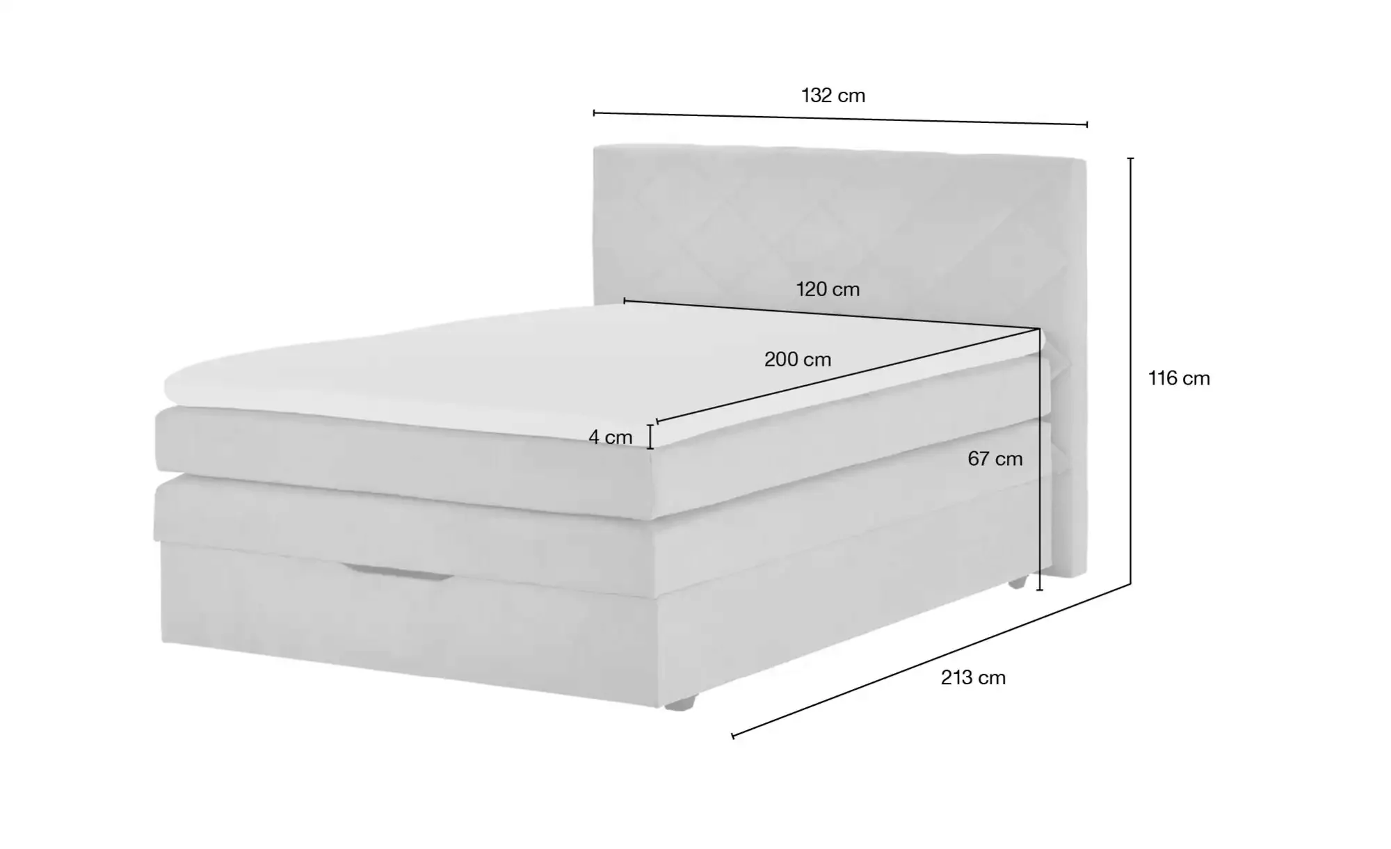 Boxspringbett mit Bettkasten Princess ¦ beige ¦ Maße (cm): B: 132 H: 116 Be günstig online kaufen