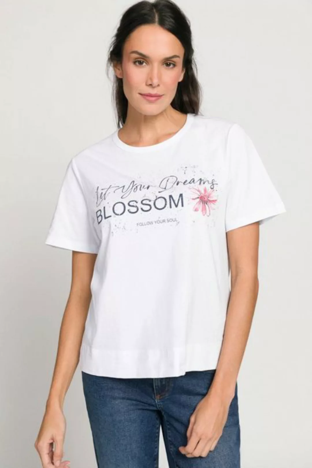 Gina Laura Rundhalsshirt T-Shirt Statement Blüte Rundhals Halbarm günstig online kaufen