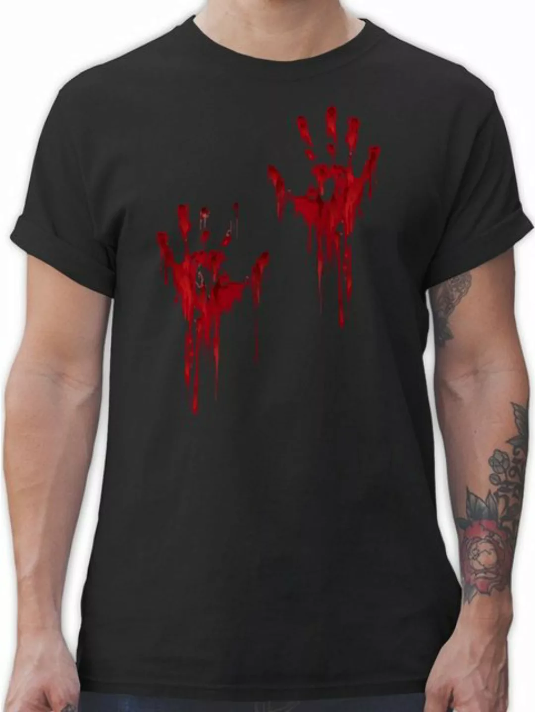 Shirtracer T-Shirt Blutige Hände Blut Handabdruck Blutverschmiert Blutiges günstig online kaufen