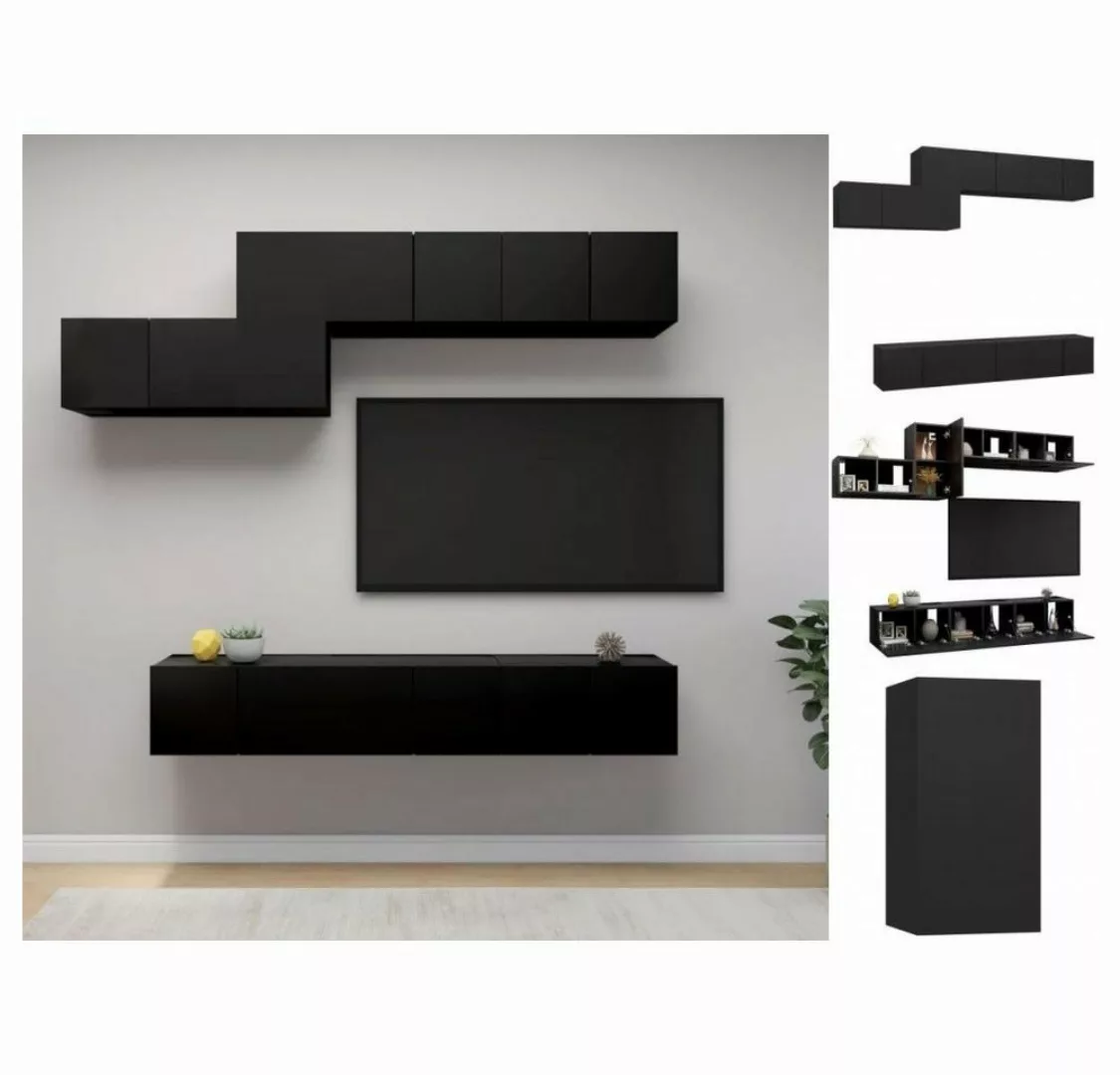 vidaXL Kleiderschrank 7-tlg TV-Schrank-Set Schwarz Spanplatte günstig online kaufen