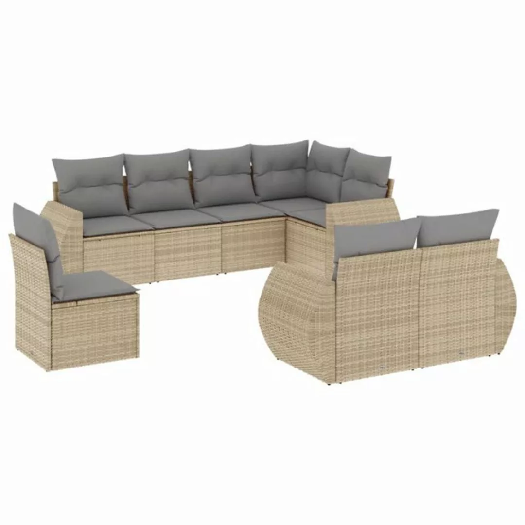 vidaXL Sofaelement 8-tlg. Garten-Sofagarnitur mit Kissen Beige Poly Rattan günstig online kaufen