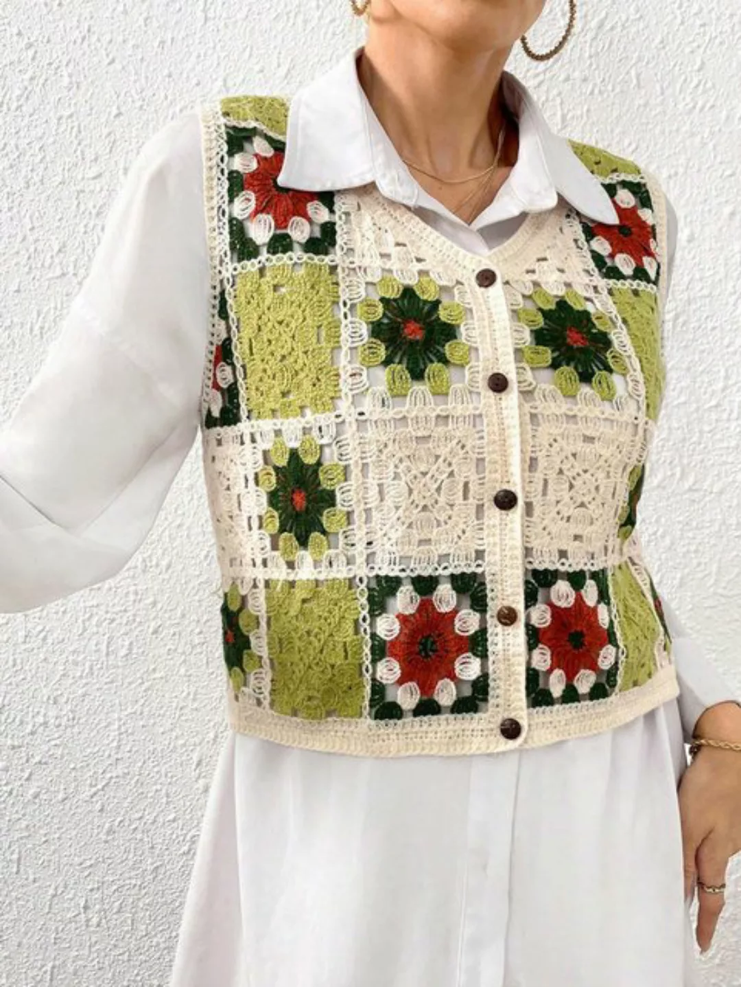 FIDDY Plüschweste Pulloverweste mit Blumenmuster und Knopfleiste vorne ohne günstig online kaufen