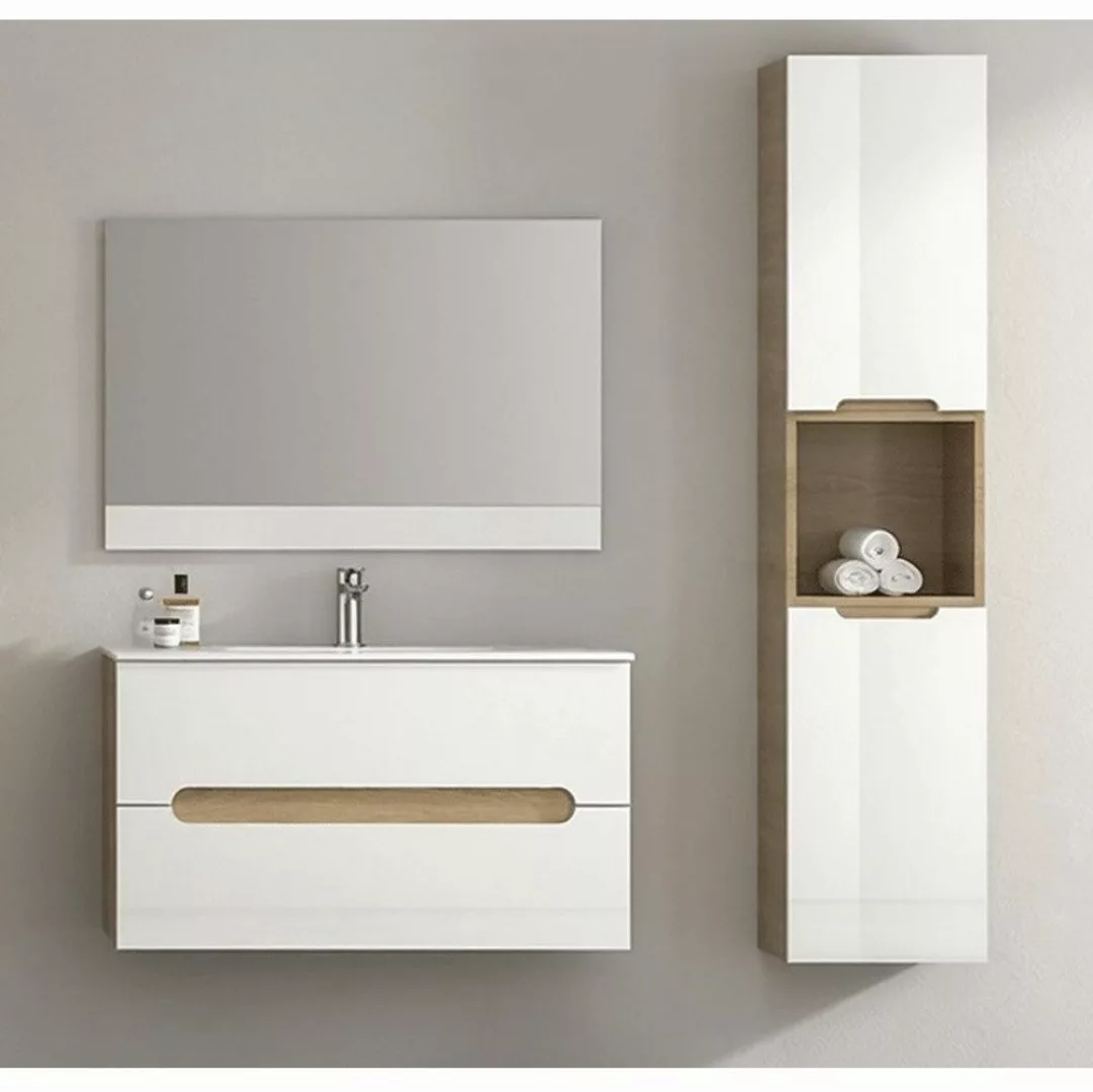 Faizee Möbel Badmöbel-Set 90cm Hochglanz Weiß günstig online kaufen