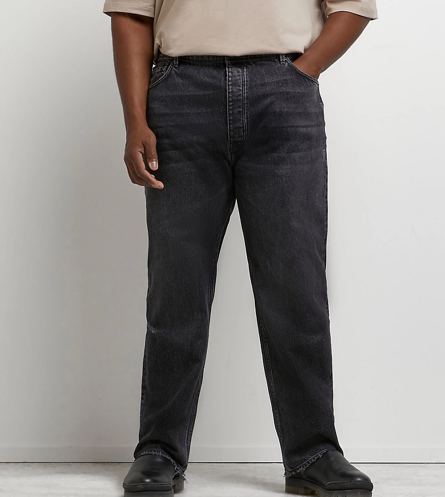 River Island Big & Tall – Jeans mit weitem Schnitt in verwaschenem Schwarz günstig online kaufen