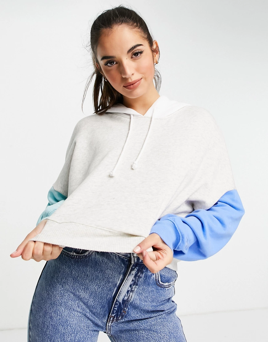 Hollister – Kapuzenpullover in Grau im Farbblockdesign günstig online kaufen