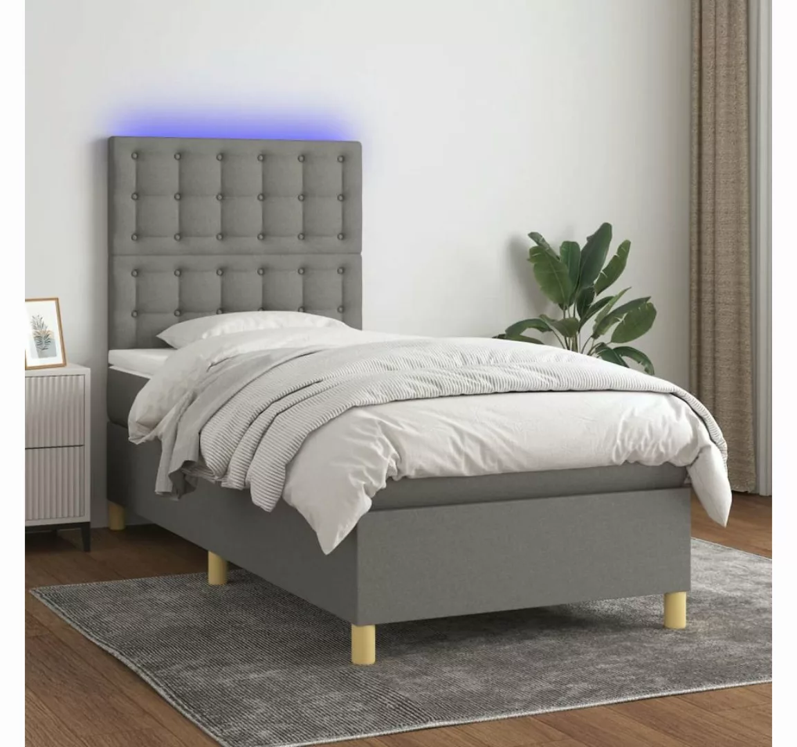 vidaXL Boxspringbett Boxspringbett mit Matratze LED Dunkelgrau 90x190 cm St günstig online kaufen