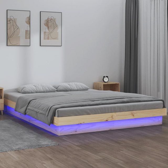 vidaXL Bettgestell Massivholzbett mit LEDs 140x200 cm Bett Bettrahmen Bettg günstig online kaufen