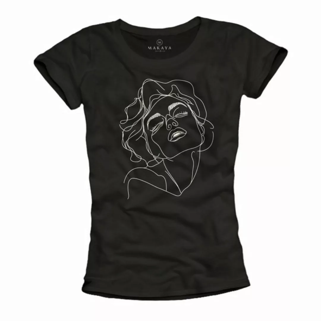 MAKAYA Print-Shirt mit Frauenmotiv für Damen Frauenkopf Frauengesicht Top M günstig online kaufen