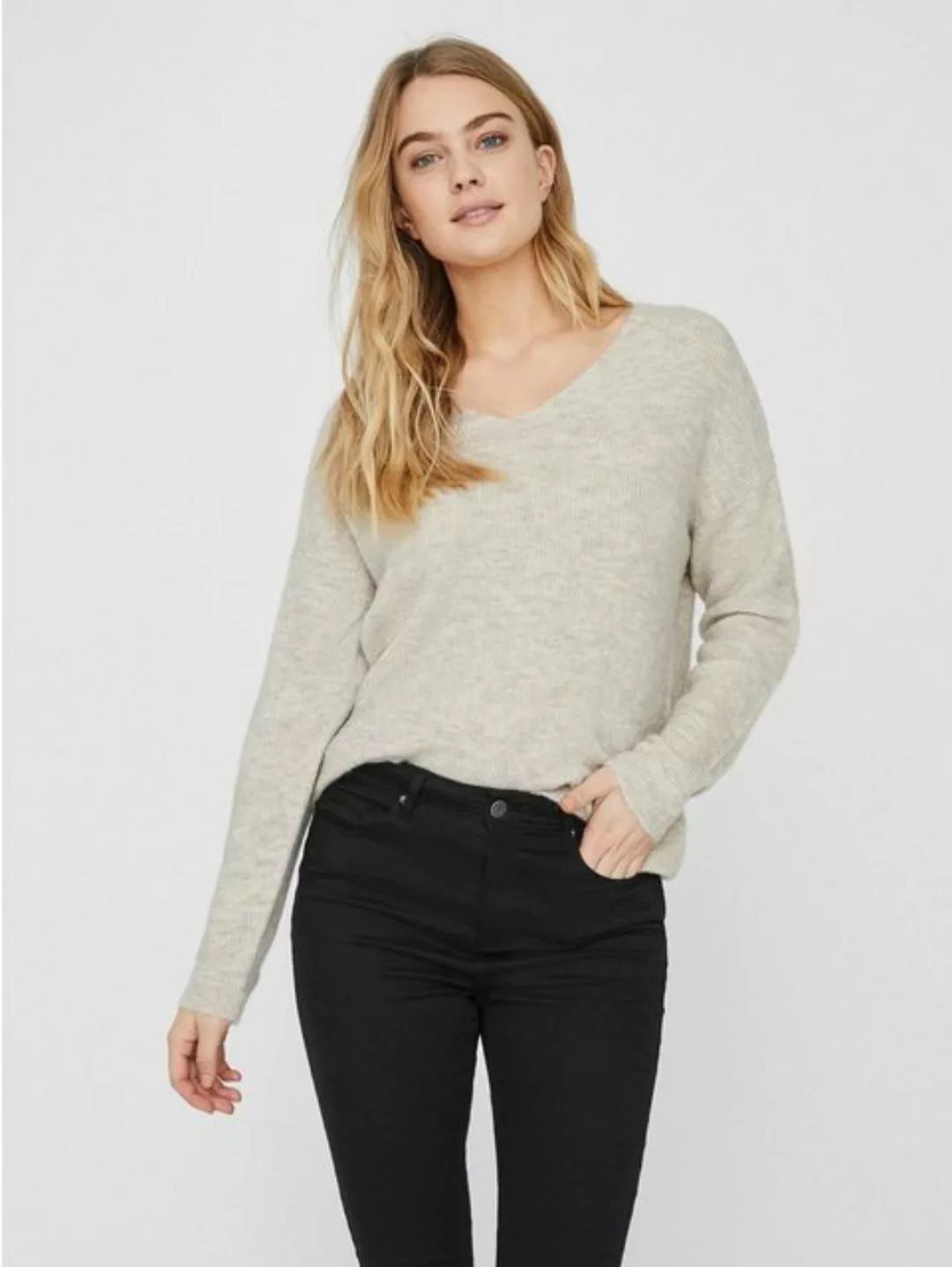 Vero Moda Strickpullover Strickpullover V-Ausschnitt Langarm Sweater VMCREW günstig online kaufen