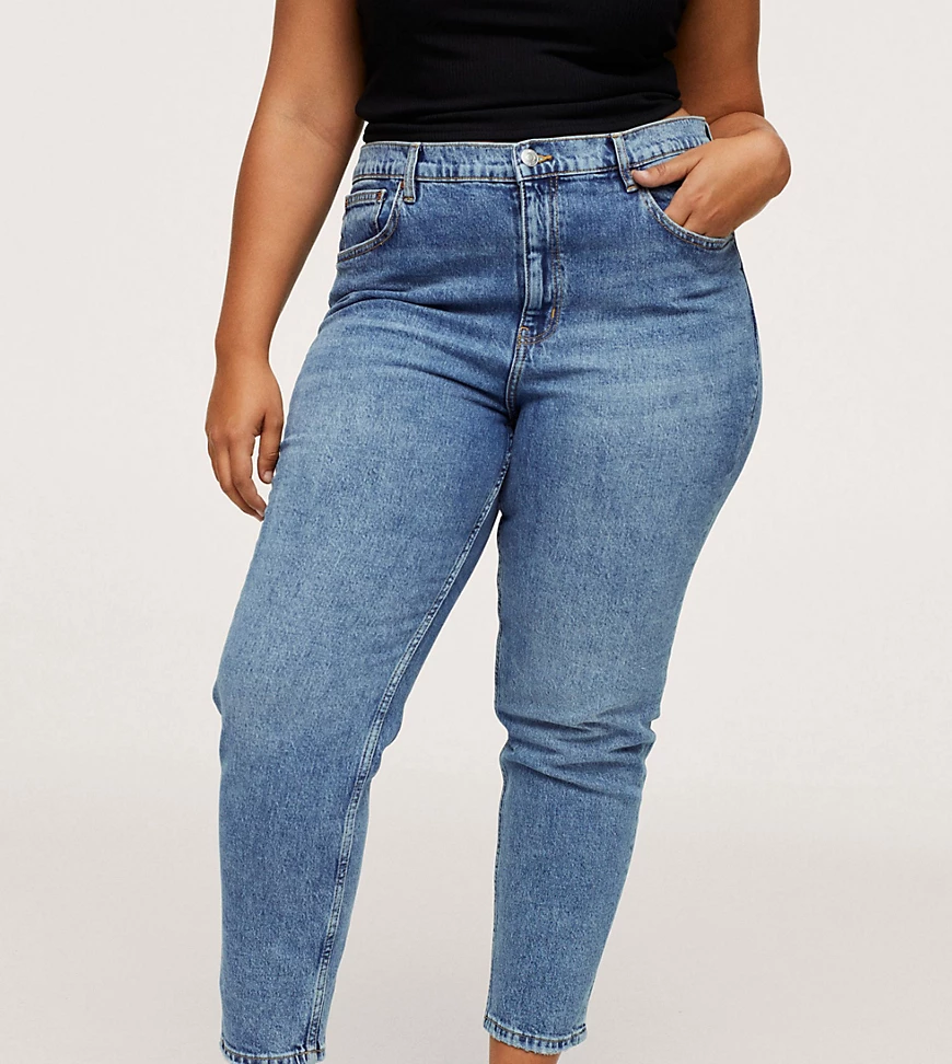 Mango Curve – Mom-Jeans in Blau günstig online kaufen