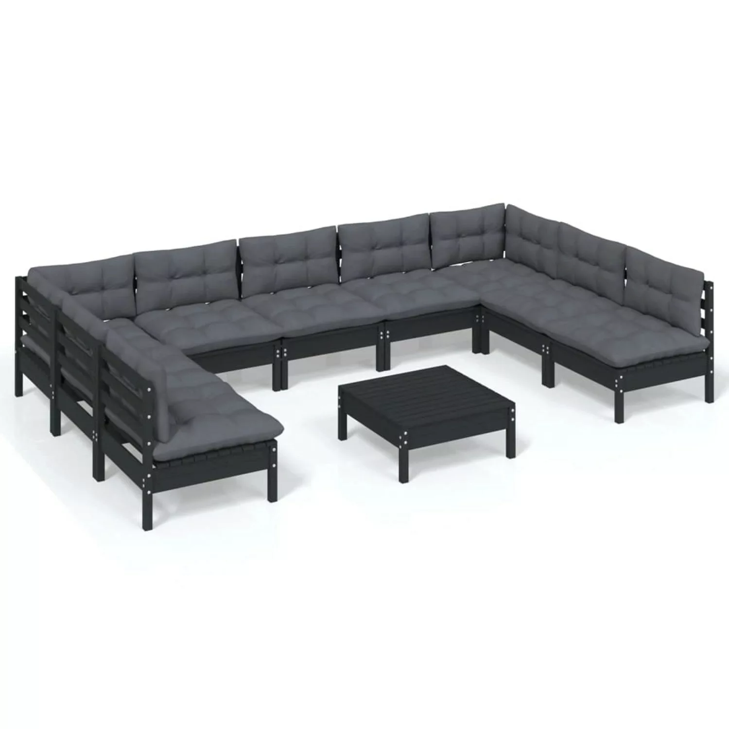 10-tlg. Garten-lounge-set Mit Kissen Schwarz Massivholz Kiefer günstig online kaufen