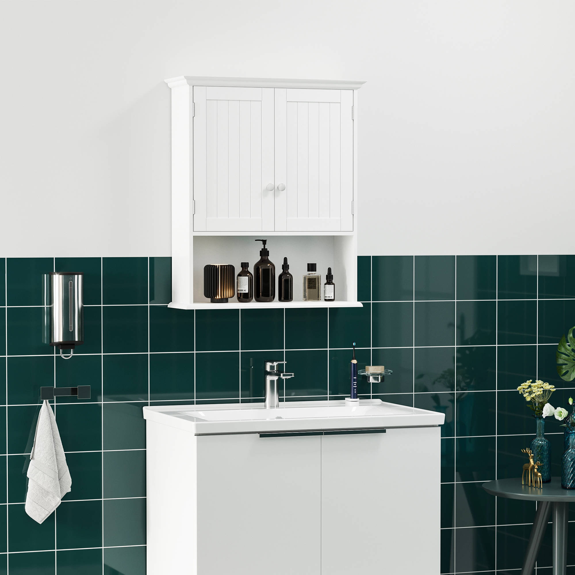 kleankin Hängender Badezimmerschrank mit 2-türigem Schrank mit Magnetversch günstig online kaufen