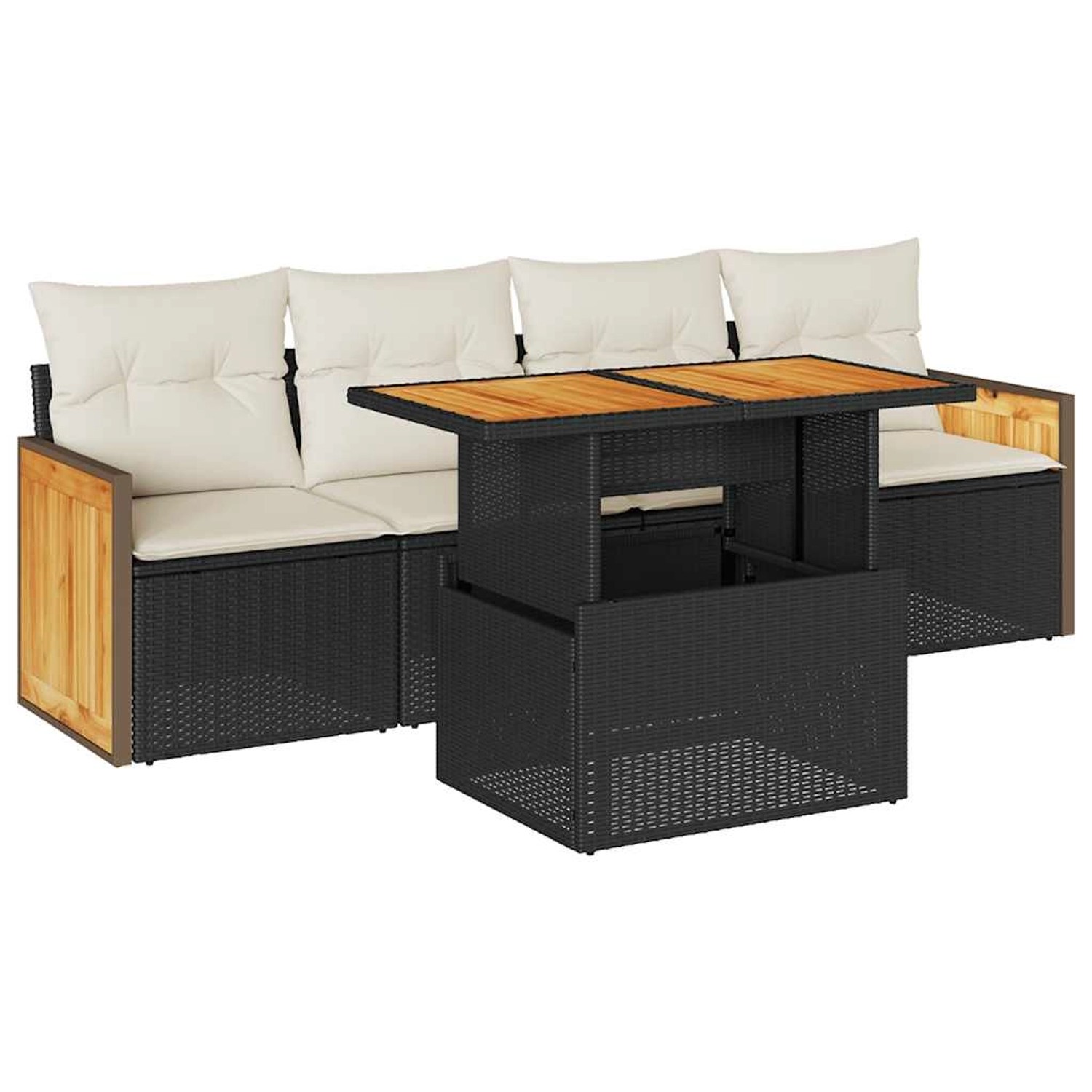 vidaXL 5Tlg Garten-Sofagarnitur mit Kissen Schwarz Poly Rattan Akazie 33276 günstig online kaufen