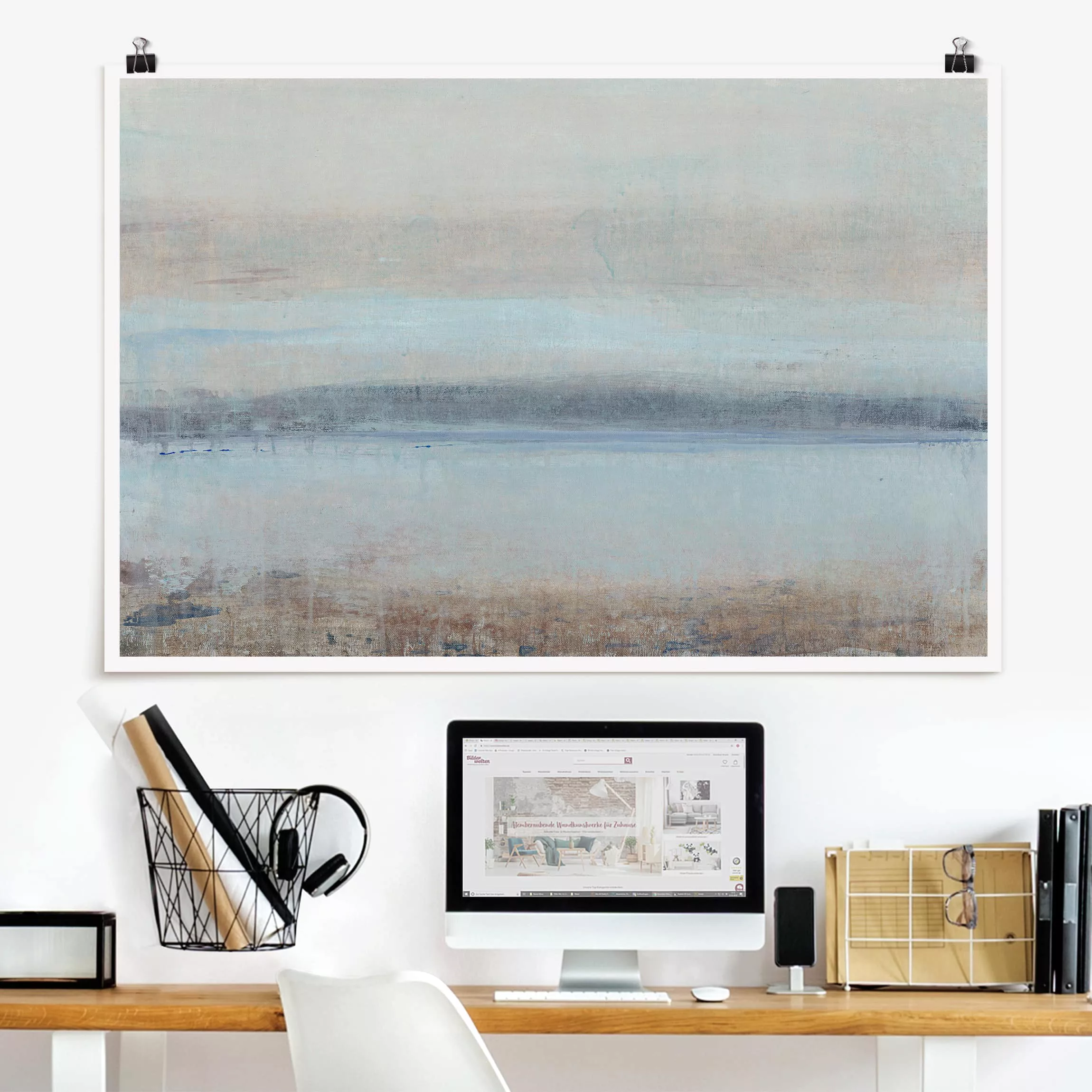 Poster Abstrakt - Querformat Horizont über Blau I günstig online kaufen