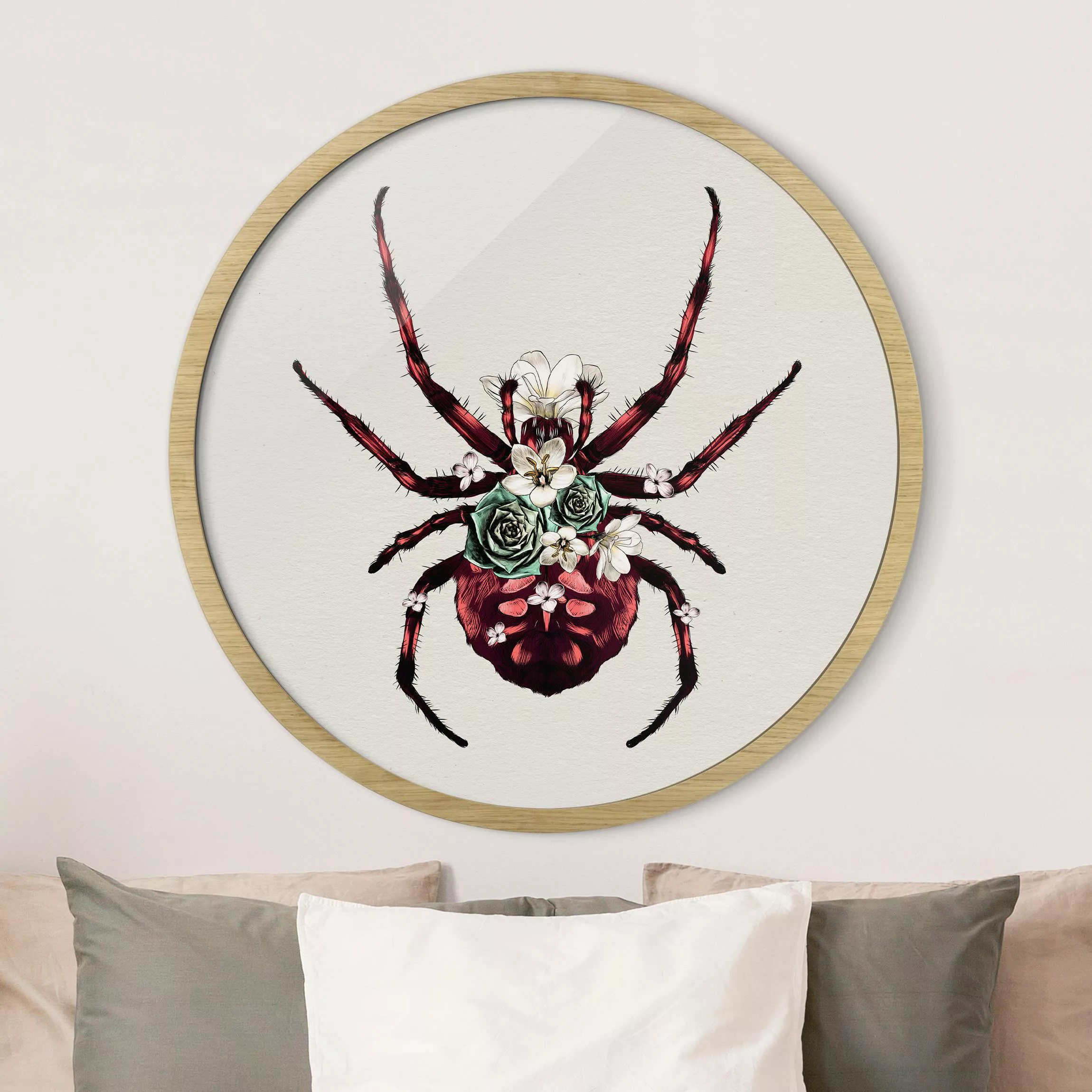 Rundes Gerahmtes Bild Illustration florale Spinne günstig online kaufen