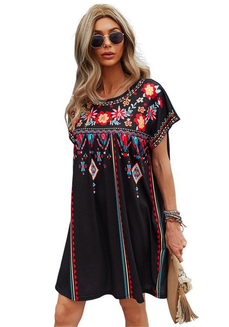 Mayou Blusenkleid Damen Boho Bestickt Blumen BlusenKleid Bohemian Stickerei günstig online kaufen