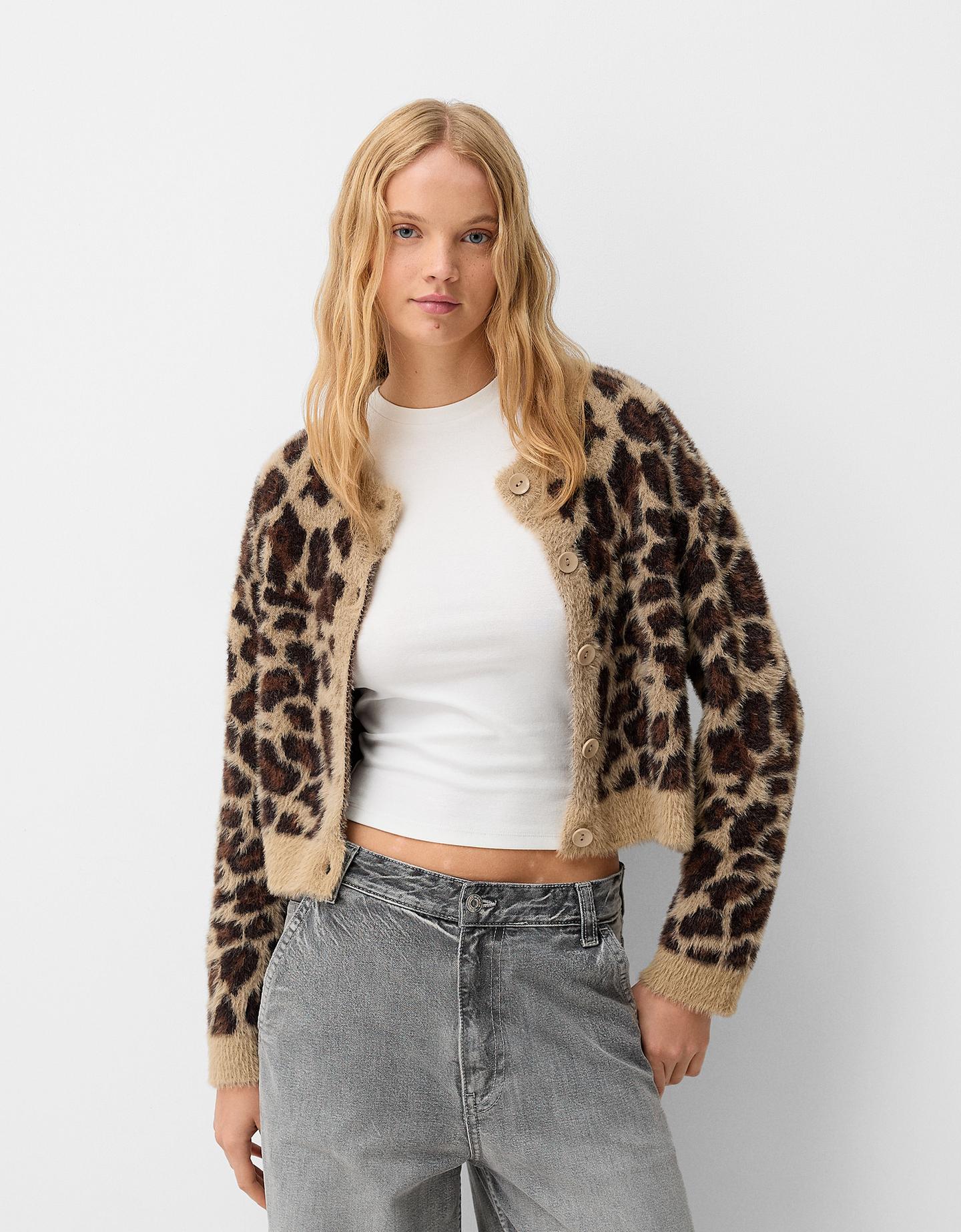 Bershka Jacke Aus Kunstfell Mit Animalprint Damen Xs Braun günstig online kaufen