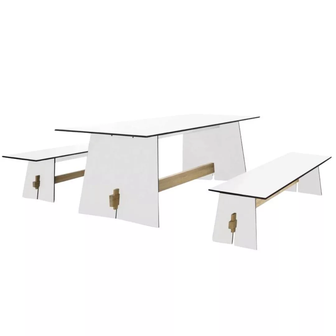 Conmoto - Tension Outdoor Set 1 - weiß/1 Tisch + 2 Bänke/Bank H 42 x L 220 günstig online kaufen