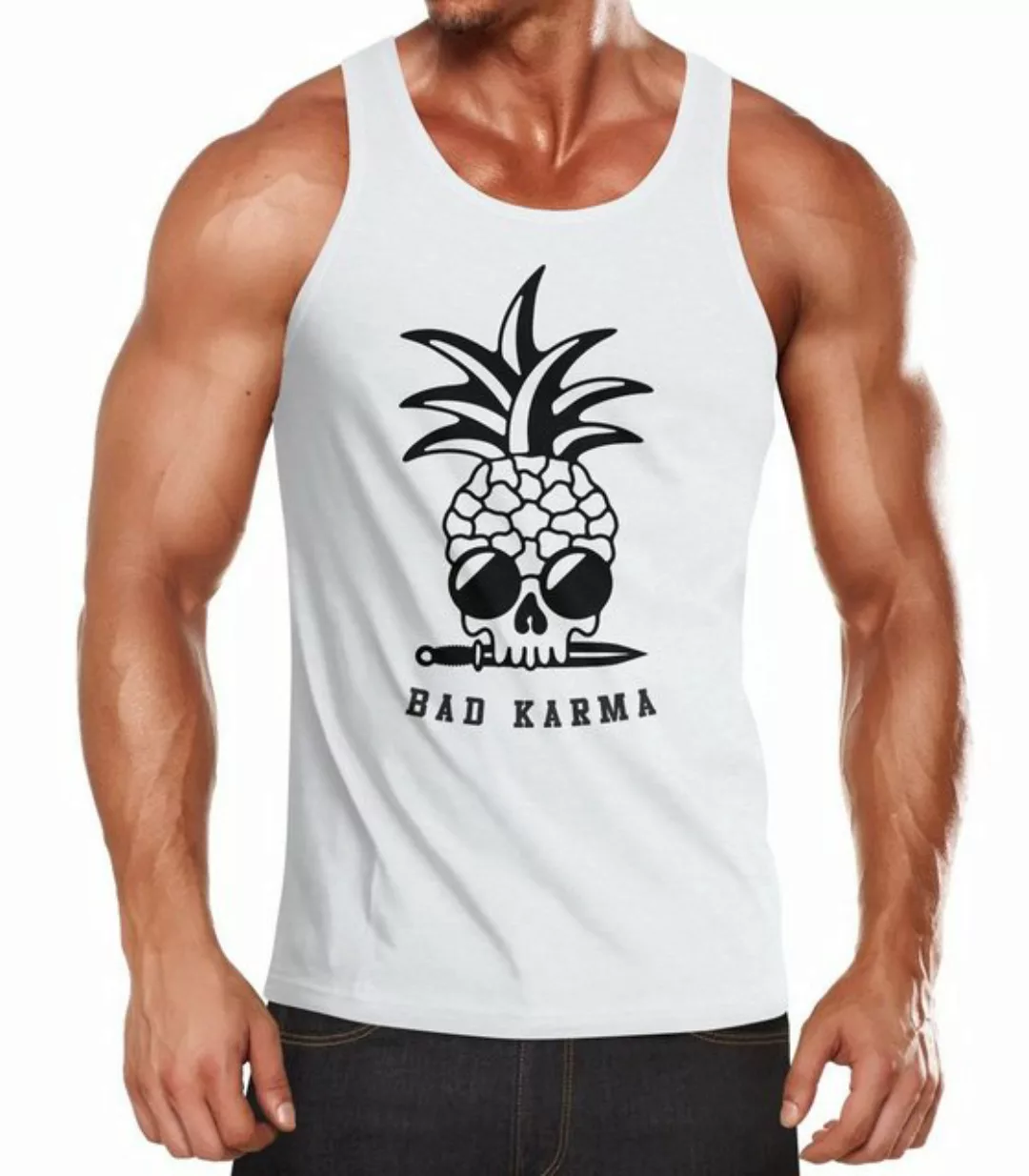 Neverless Tanktop Herren Tank-Top Totenkopf Ananas-Trend Bad Karma Skull So günstig online kaufen