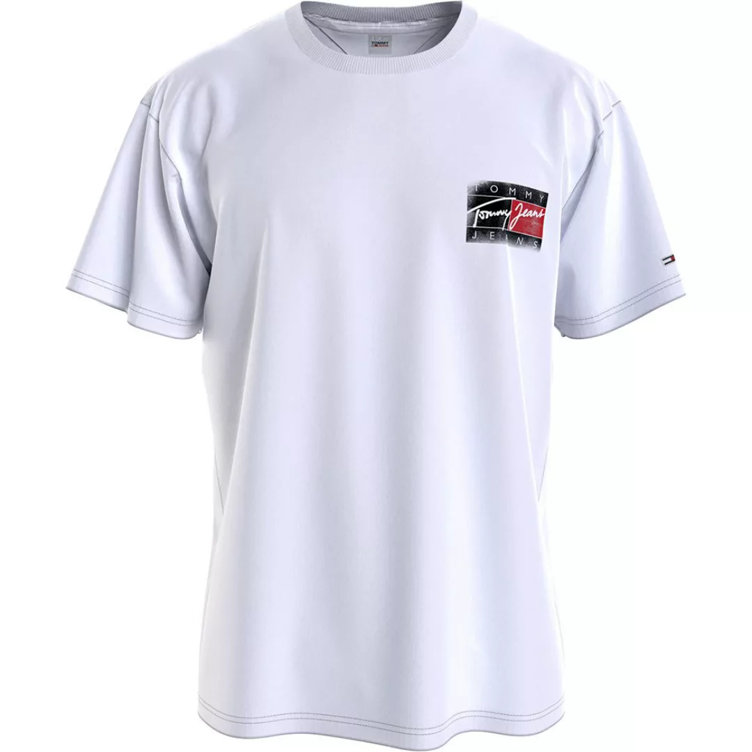 Tommy Jeans – T-Shirt in Weiß mit verblasstem Flaggen-Logoprint hinten günstig online kaufen