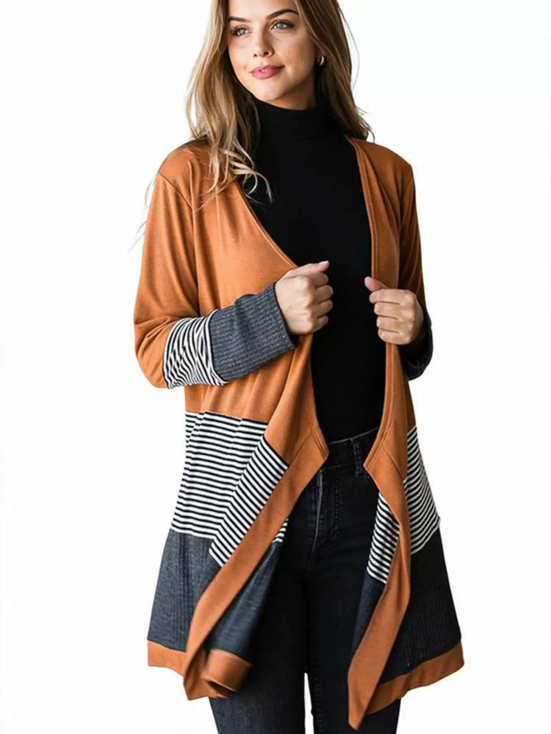 Nebelmeer Strickjacke Herbst-Winter Gestreifter Strickjacke Damen Freizeitl günstig online kaufen