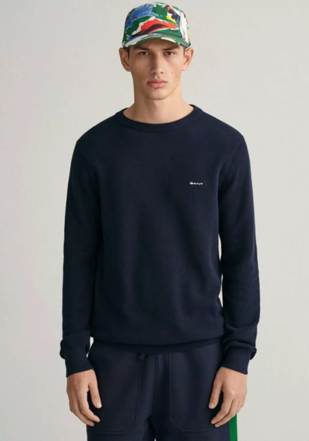 Gant Rundhalspullover "COTTON PIQUE C-NECK", mit Logostickerei auf der Brus günstig online kaufen