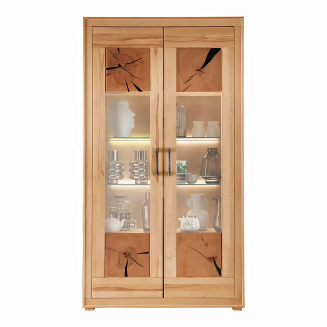 Lomadox Vitrine WINNIPEG-69 Vitrinenschrank, Kernbuche massiv, Hirnholz-Det günstig online kaufen