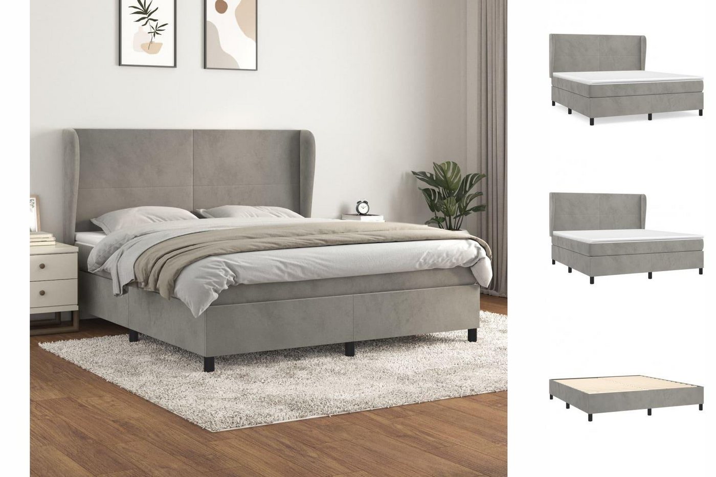 vidaXL Bettgestell Boxspringbett mit Matratze Dunkelgrau 160x200 cm Samt Be günstig online kaufen