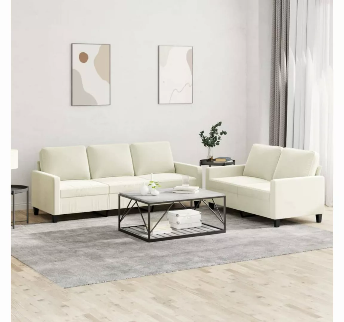 vidaXL Sofa Sofagarnitur Set mit Kissen Samt, 2-tlg., Creme günstig online kaufen